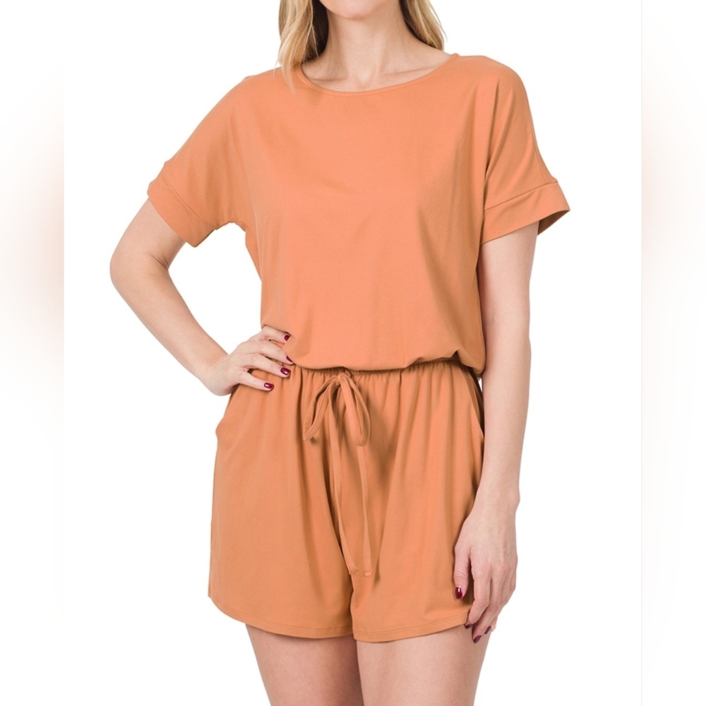 #295 LAST CHANCE! 🛑XL Brushed Short Sleeve Romper with Pockets
